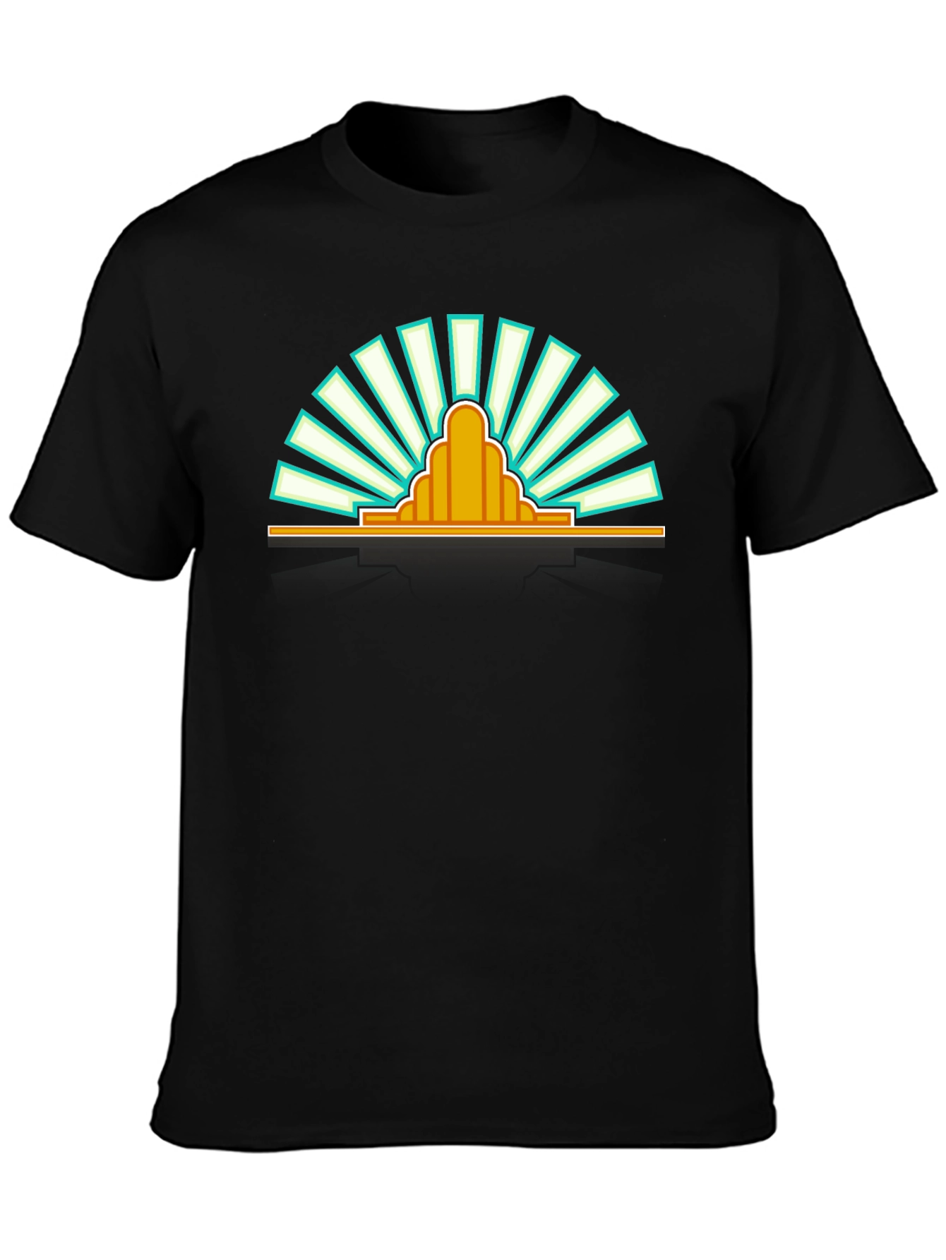 Retro Sunrise Graphic Tee - Black Cotton T-Shirt
