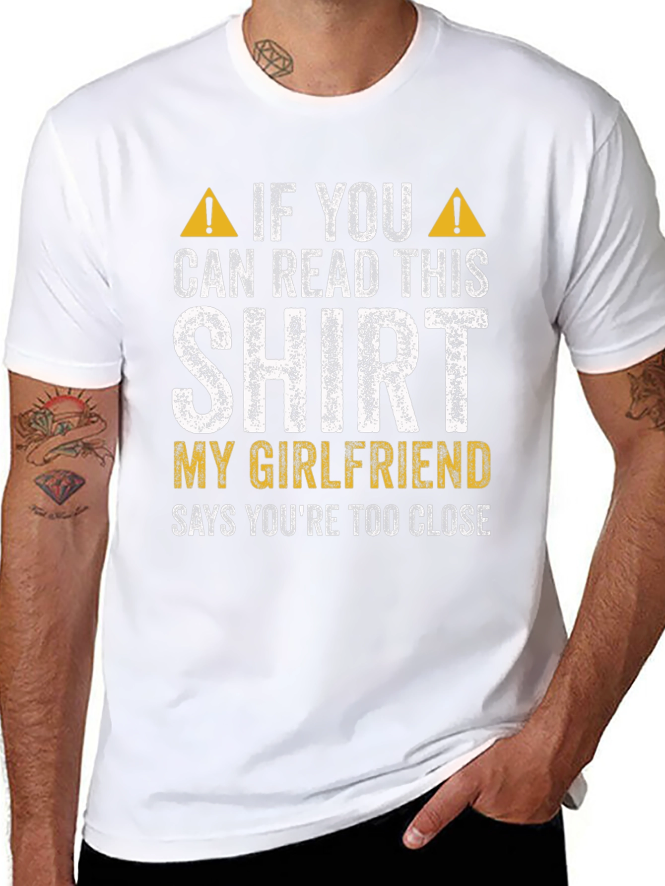 Funny Girlfriend Warning Graphic Tee - Too Close!