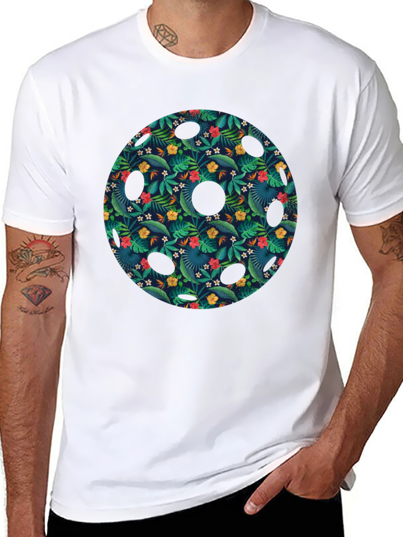 Tropical Pickleball Paddle Graphic Tee - Black