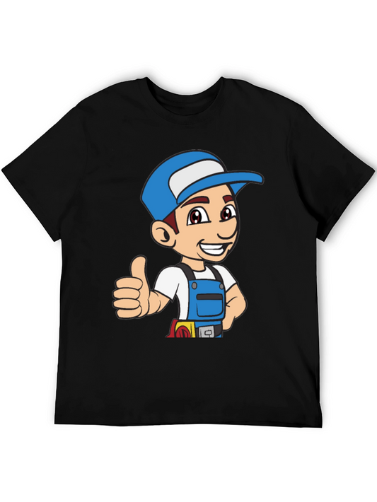 Cartoon Handyman Graphic T-Shirt - Black
