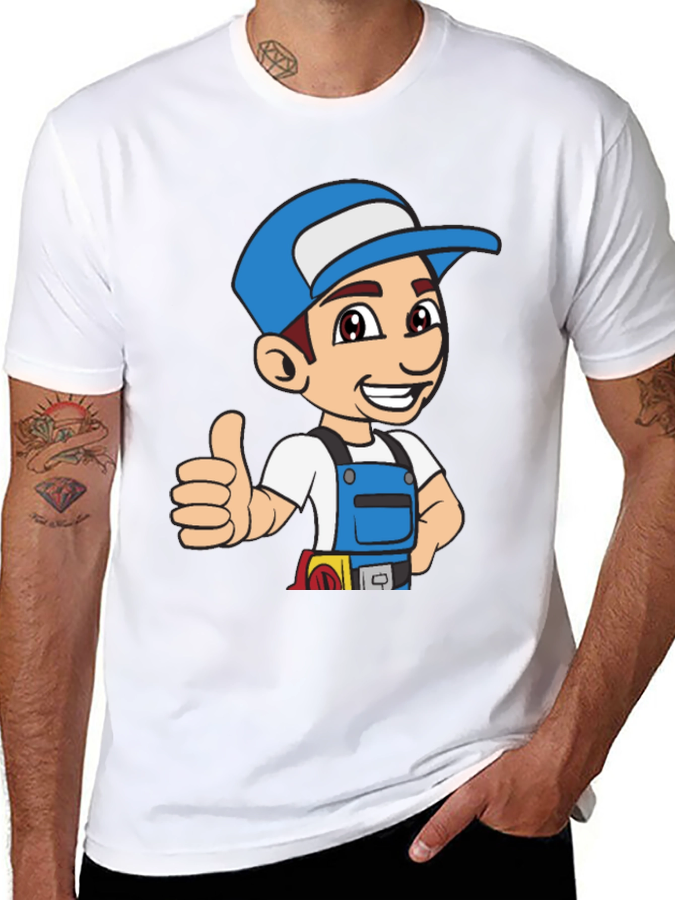 Cartoon Handyman Graphic T-Shirt - Black