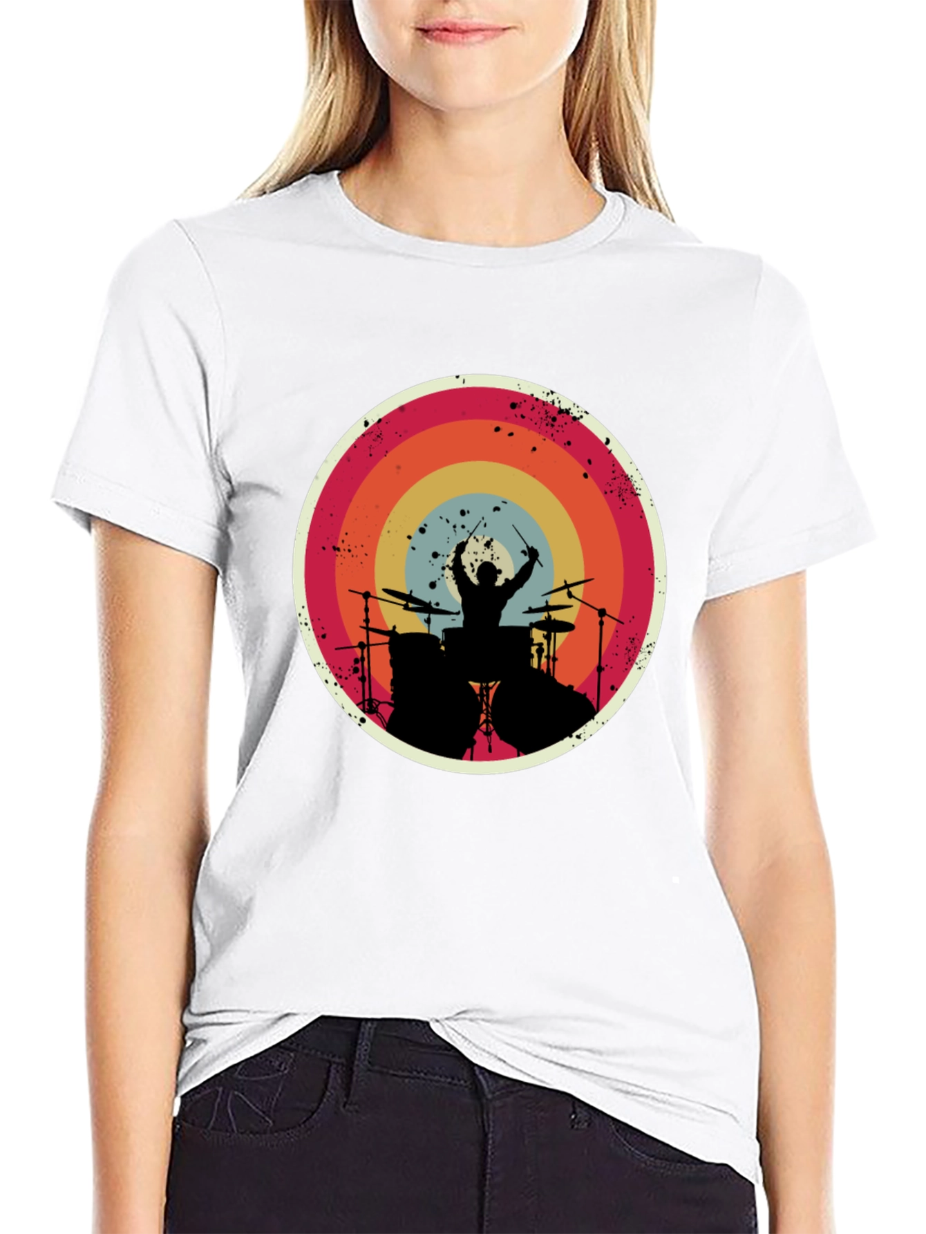 Drummer Silhouette Graphic Tee - Retro Style