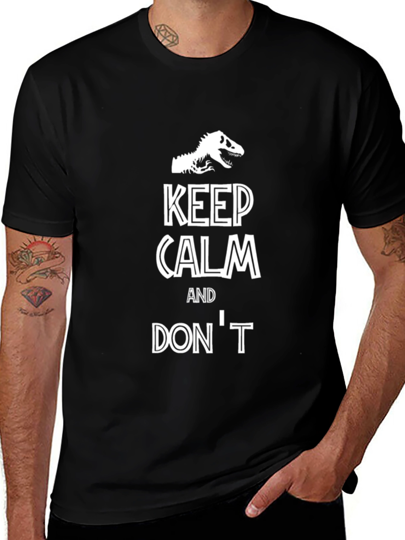 Keep Calm Dinosaur T-Shirt Funny Novelty Graphic Tee