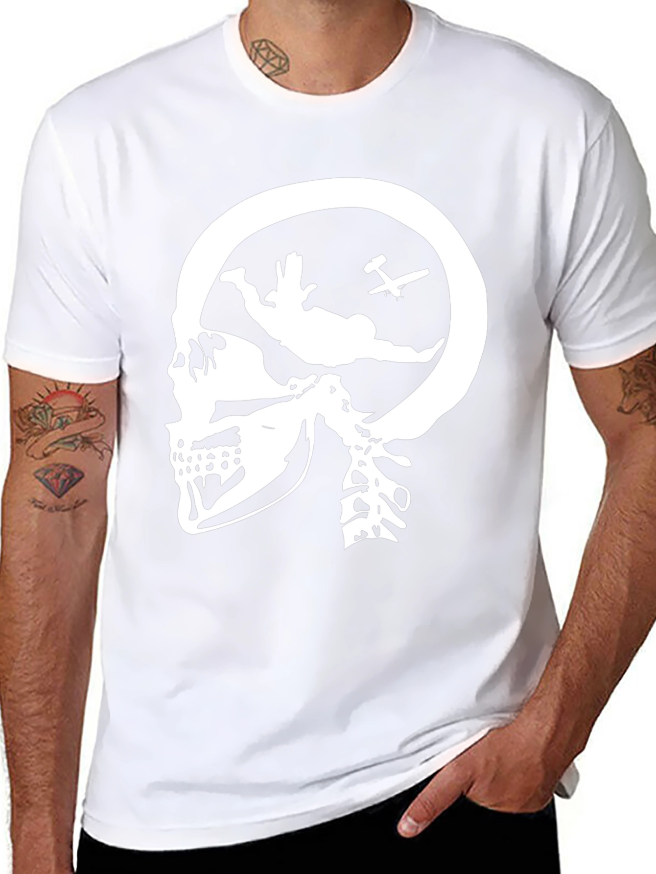 Skull Skydiving T-Shirt - Black Graphic Tee