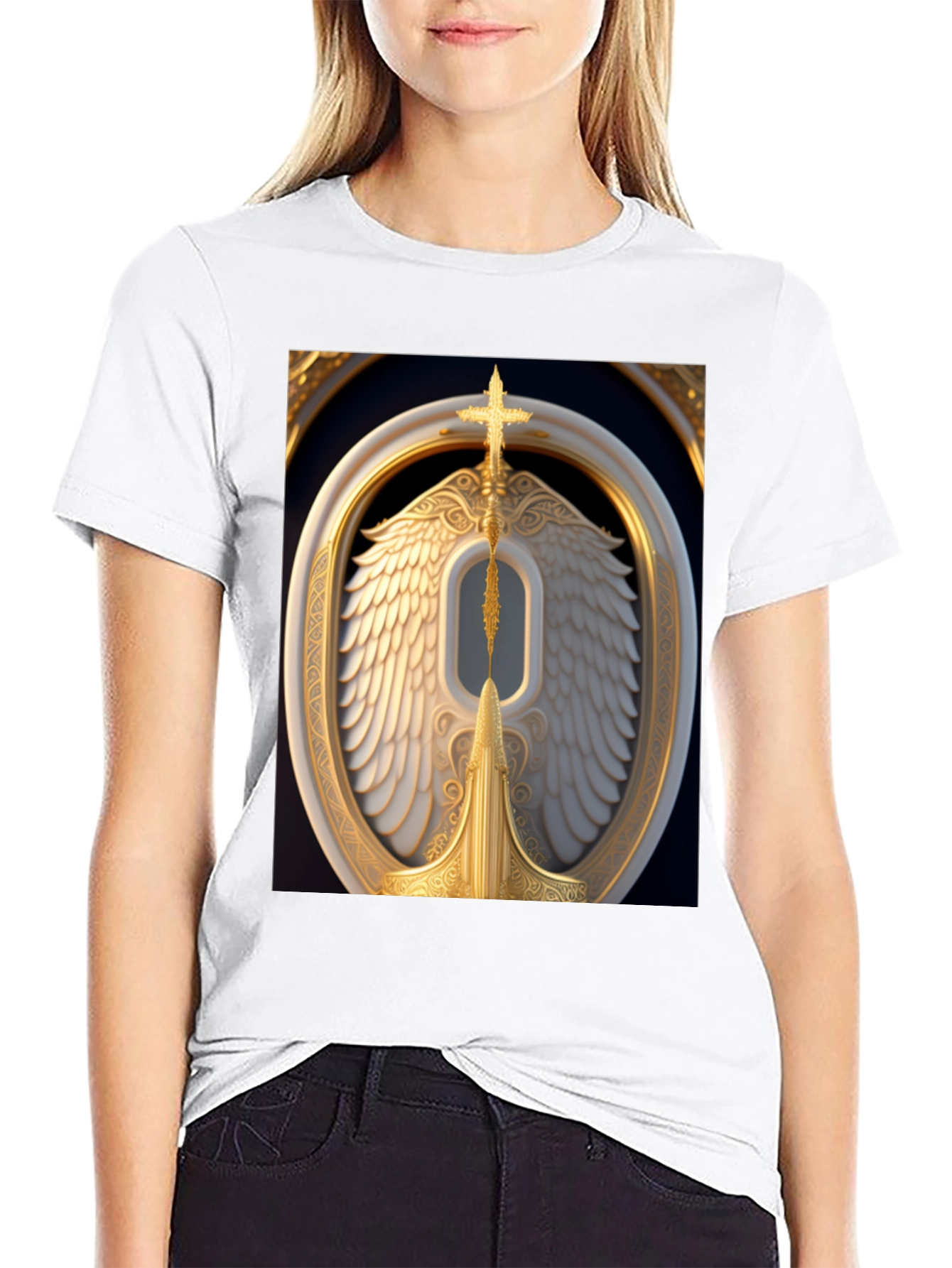 Winged Cross Graphic Tee - Stylish Black T-Shirt