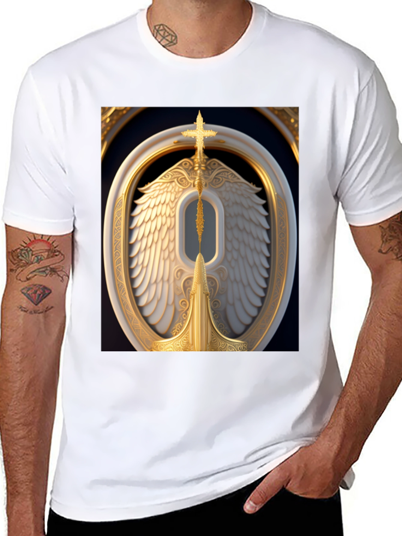 Winged Cross Graphic Tee - Stylish Black T-Shirt