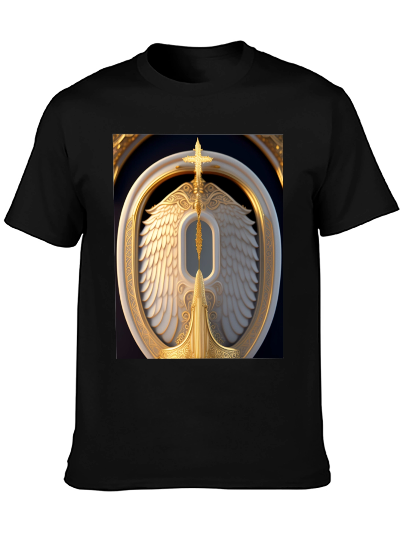 Winged Cross Graphic Tee - Stylish Black T-Shirt