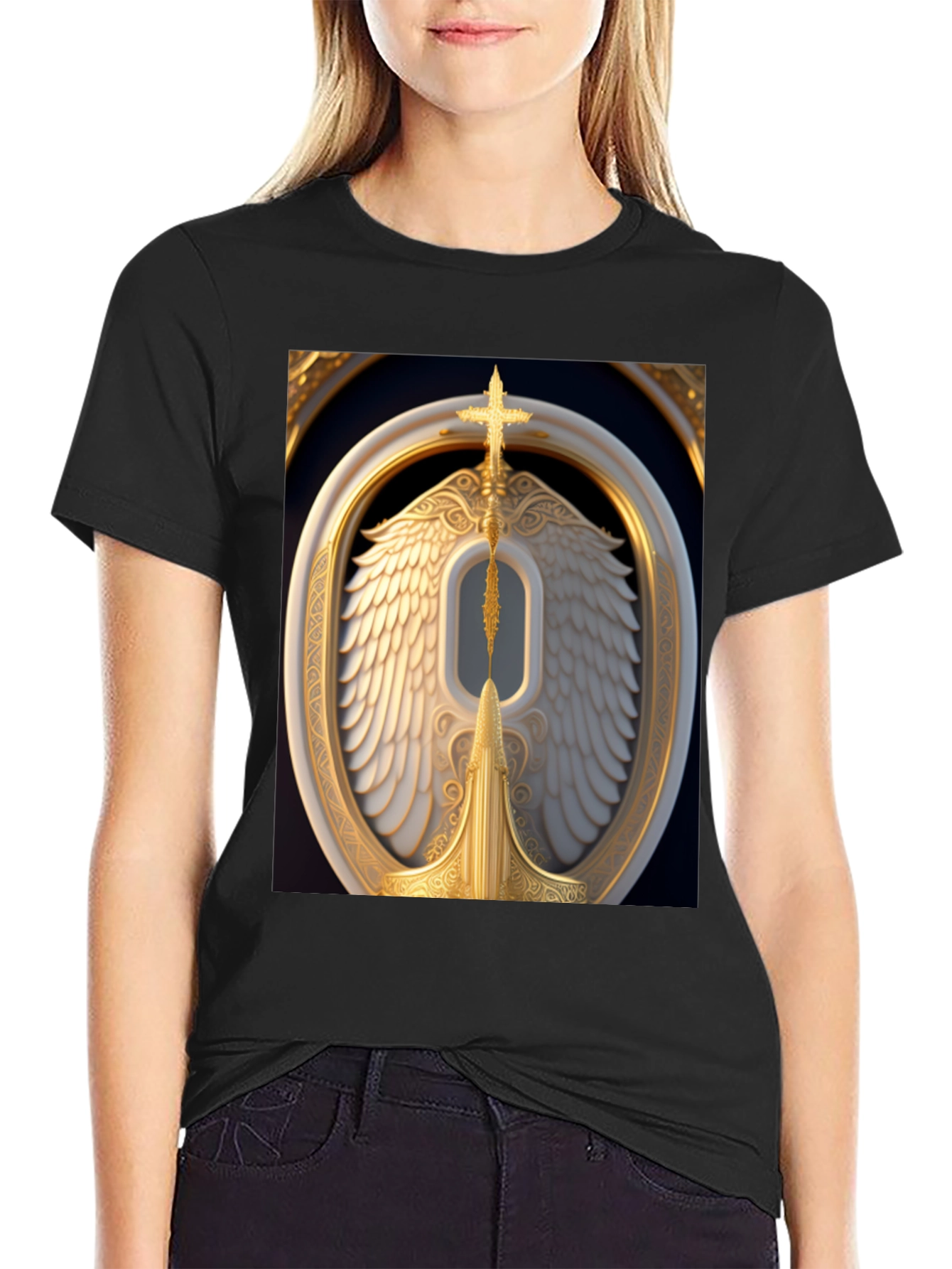 Winged Cross Graphic Tee - Stylish Black T-Shirt