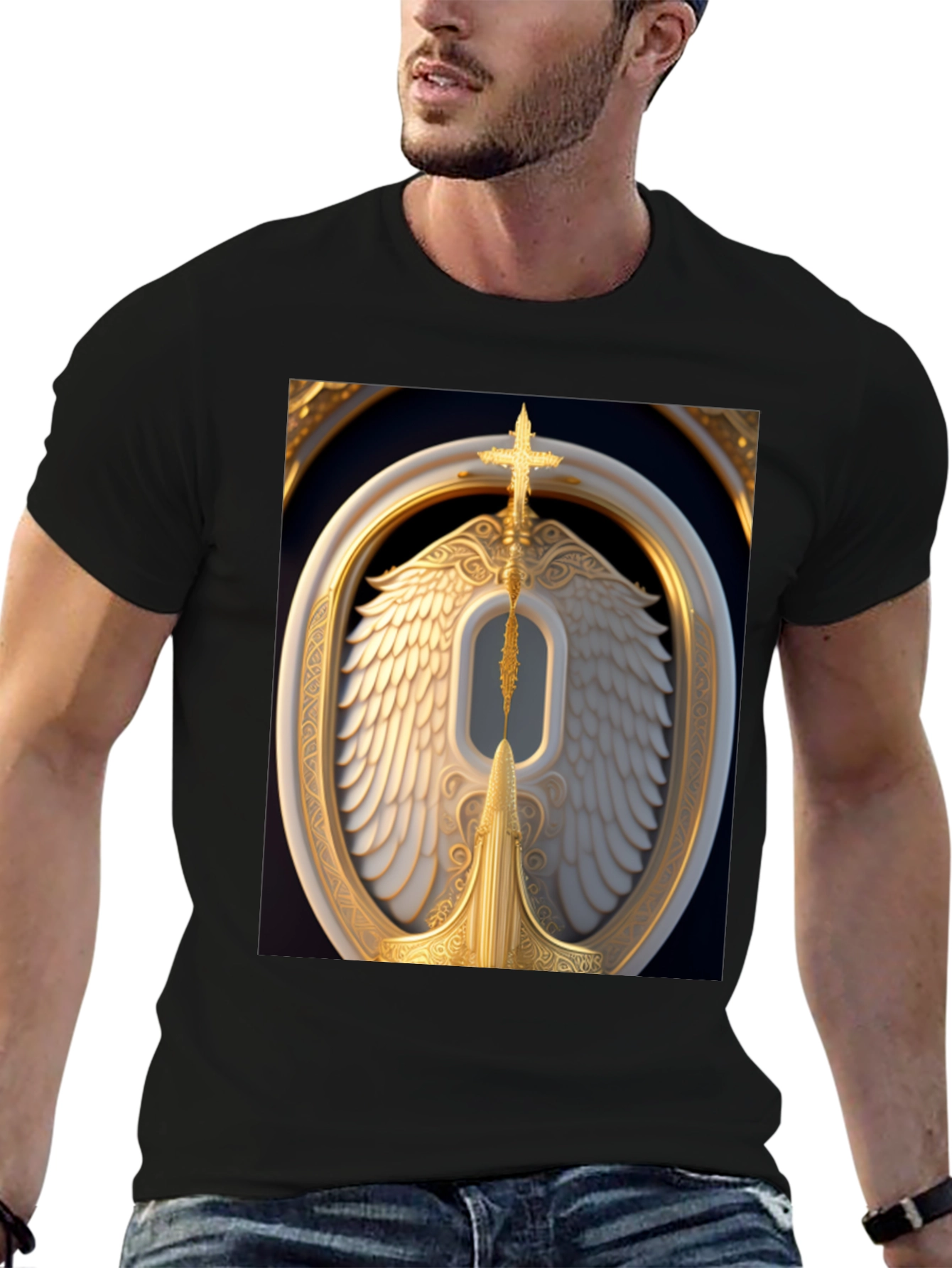 Winged Cross Graphic Tee - Stylish Black T-Shirt