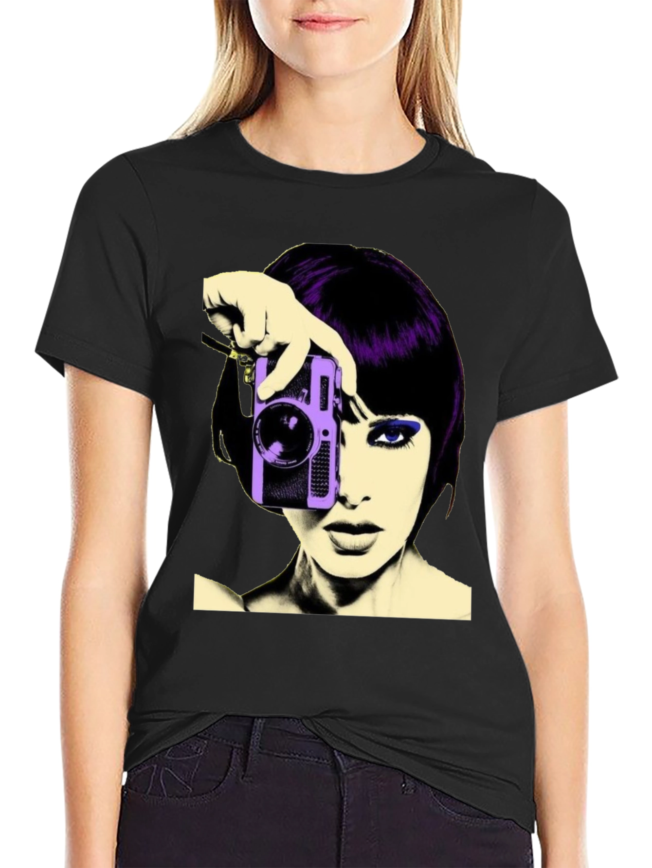 Retro Woman Camera T-Shirt - Black