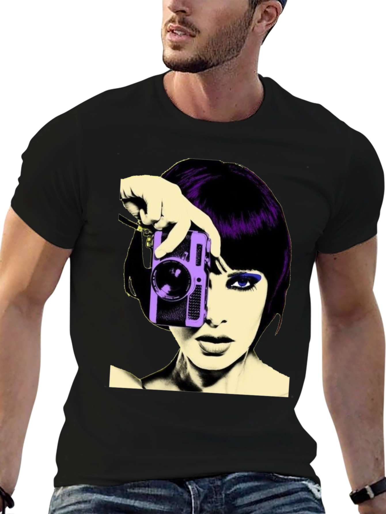 Retro Woman Camera T-Shirt - Black