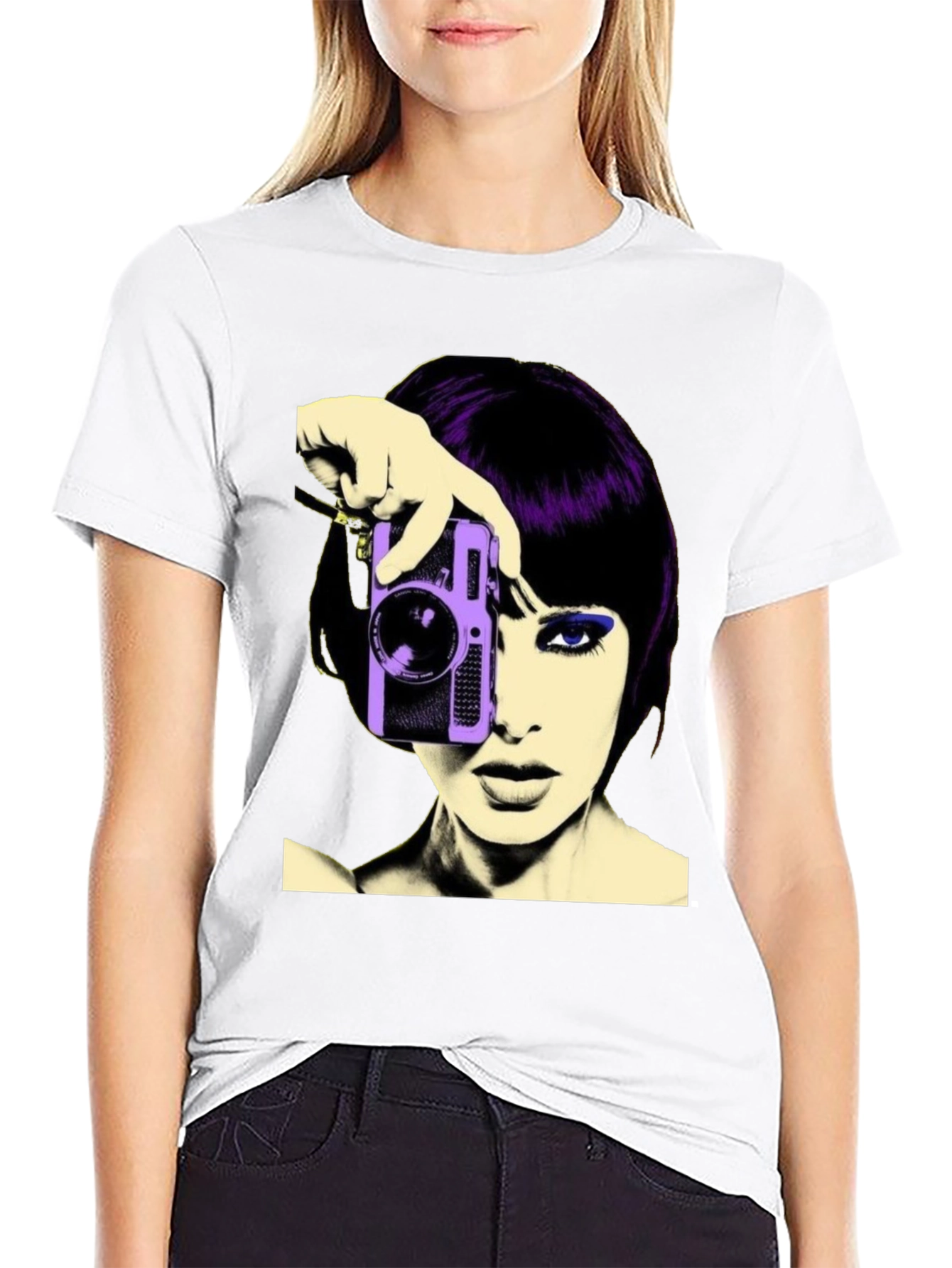 Retro Woman Camera T-Shirt - Black