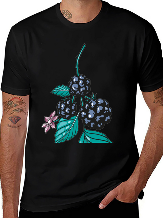 Blackberry Print Black T-Shirt