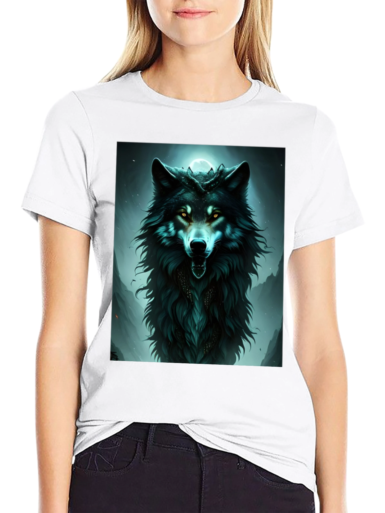 Mystic Wolf Graphic Tee - Black Cotton Comfort