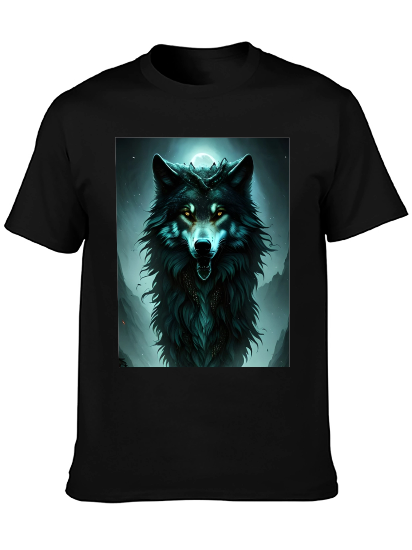 Mystic Wolf Graphic Tee - Black Cotton Comfort