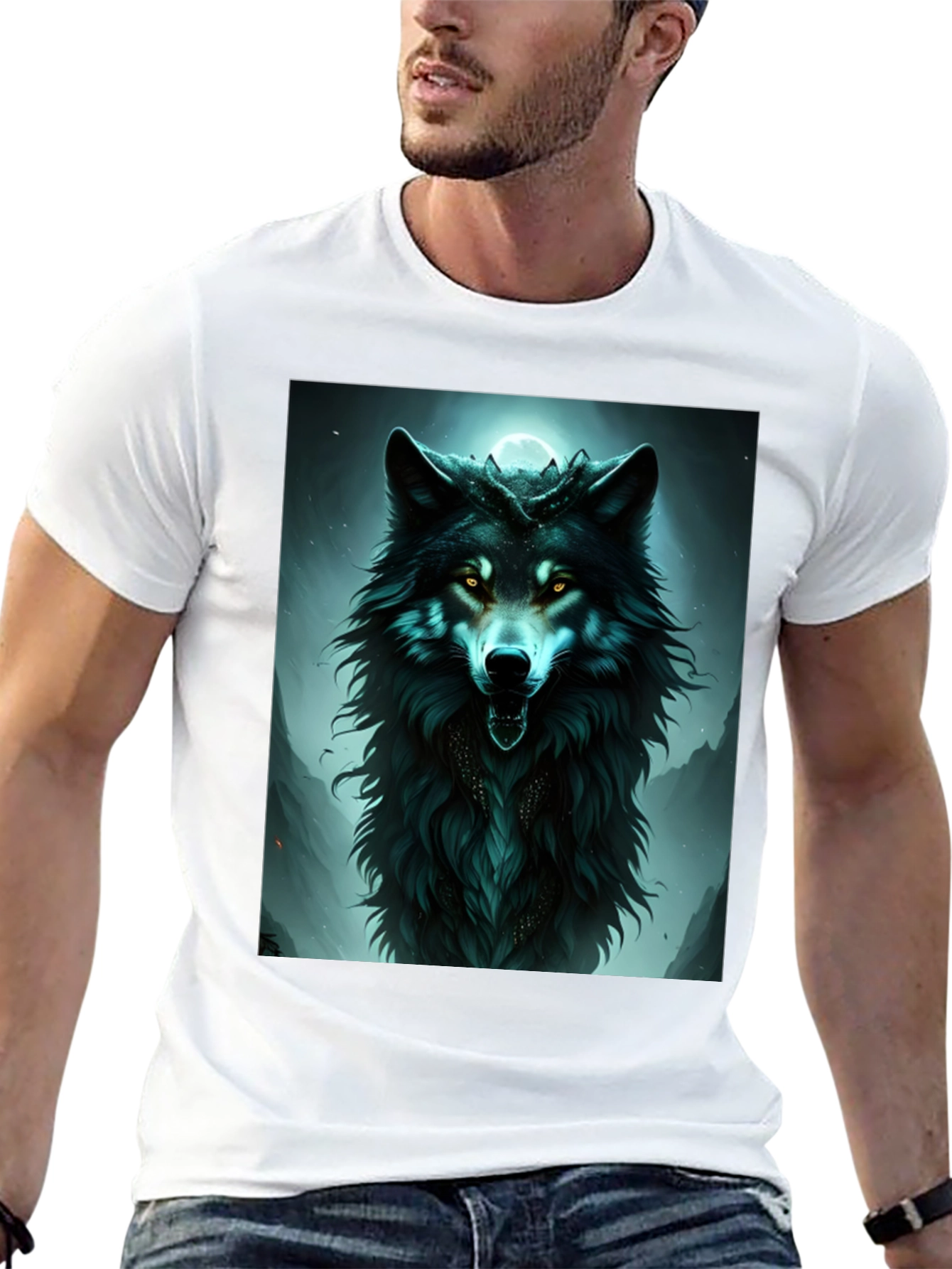 Mystic Wolf Graphic Tee - Black Cotton Comfort