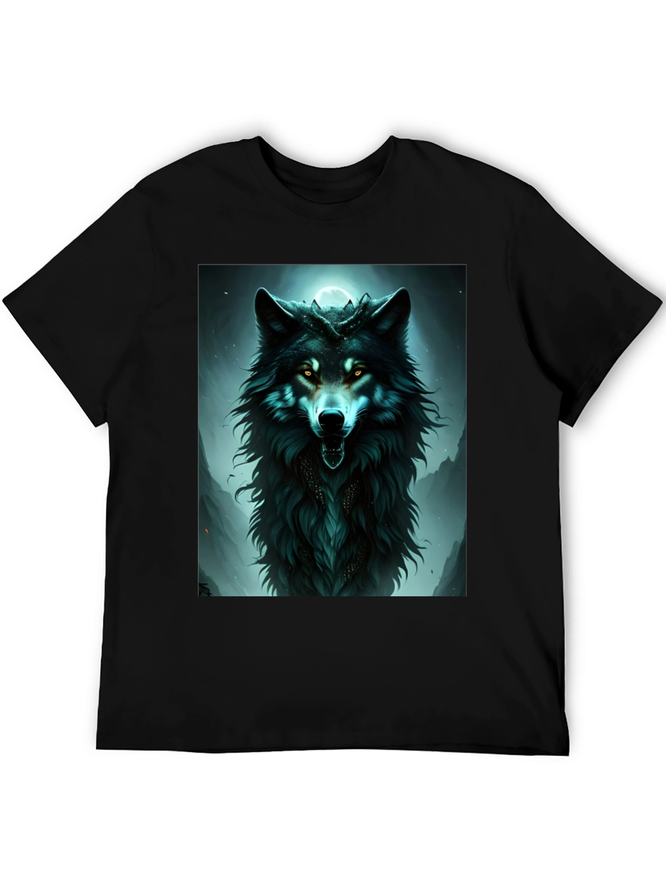 Mystic Wolf Graphic Tee - Black Cotton Comfort