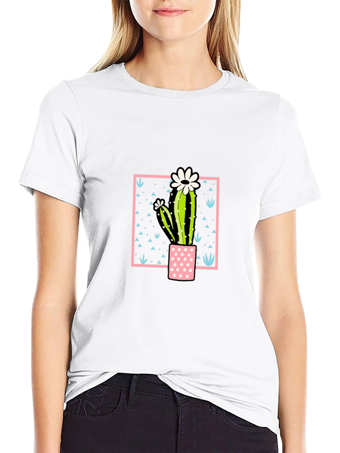 Cactus Flower Graphic Print Black T-Shirt
