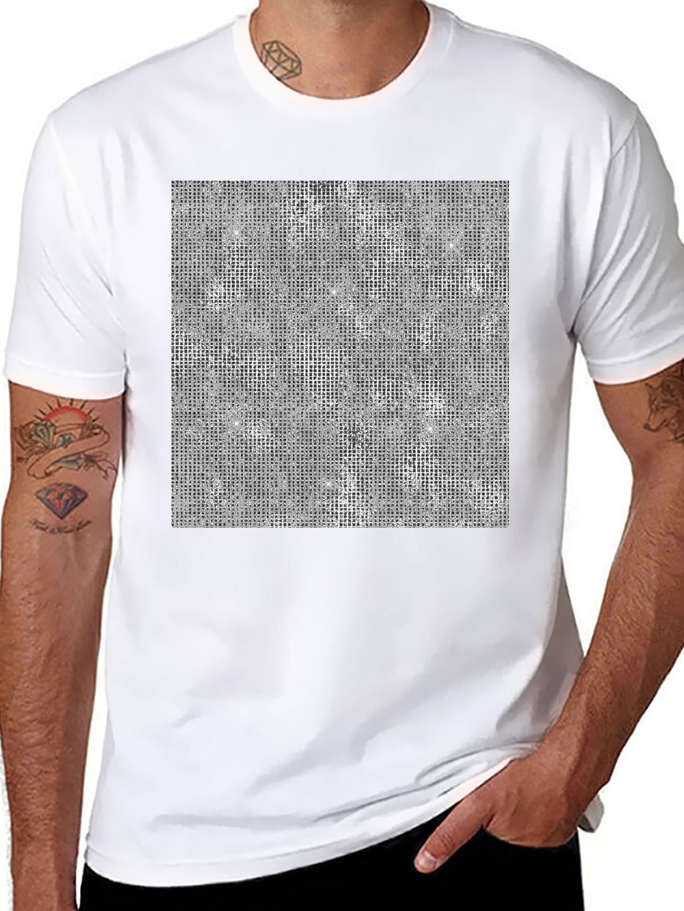 Modern Grid Pattern Black T-Shirt