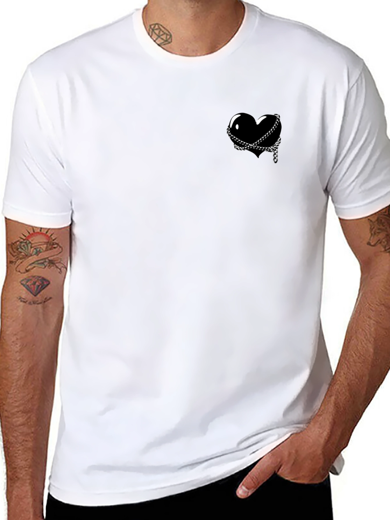 Black Heart & Chain Graphic Tee - Edgy Style