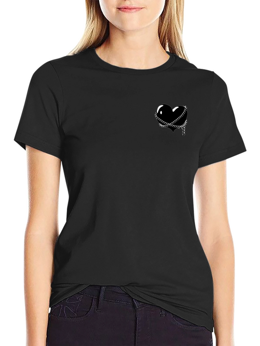 Black Heart & Chain Graphic Tee - Edgy Style