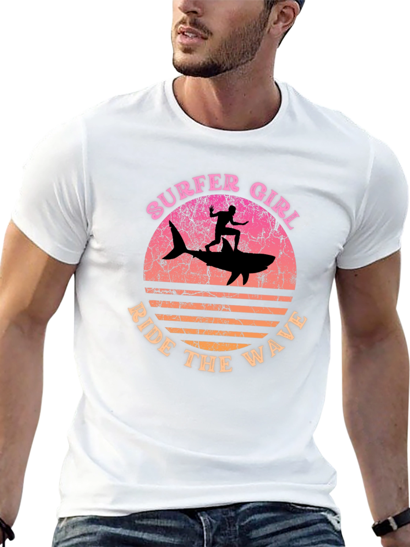 Surfer Girl Shark Ride T-Shirt - Ride the Wave