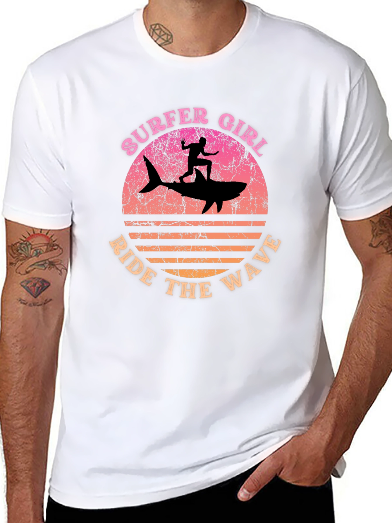 Surfer Girl Shark Ride T-Shirt - Ride the Wave