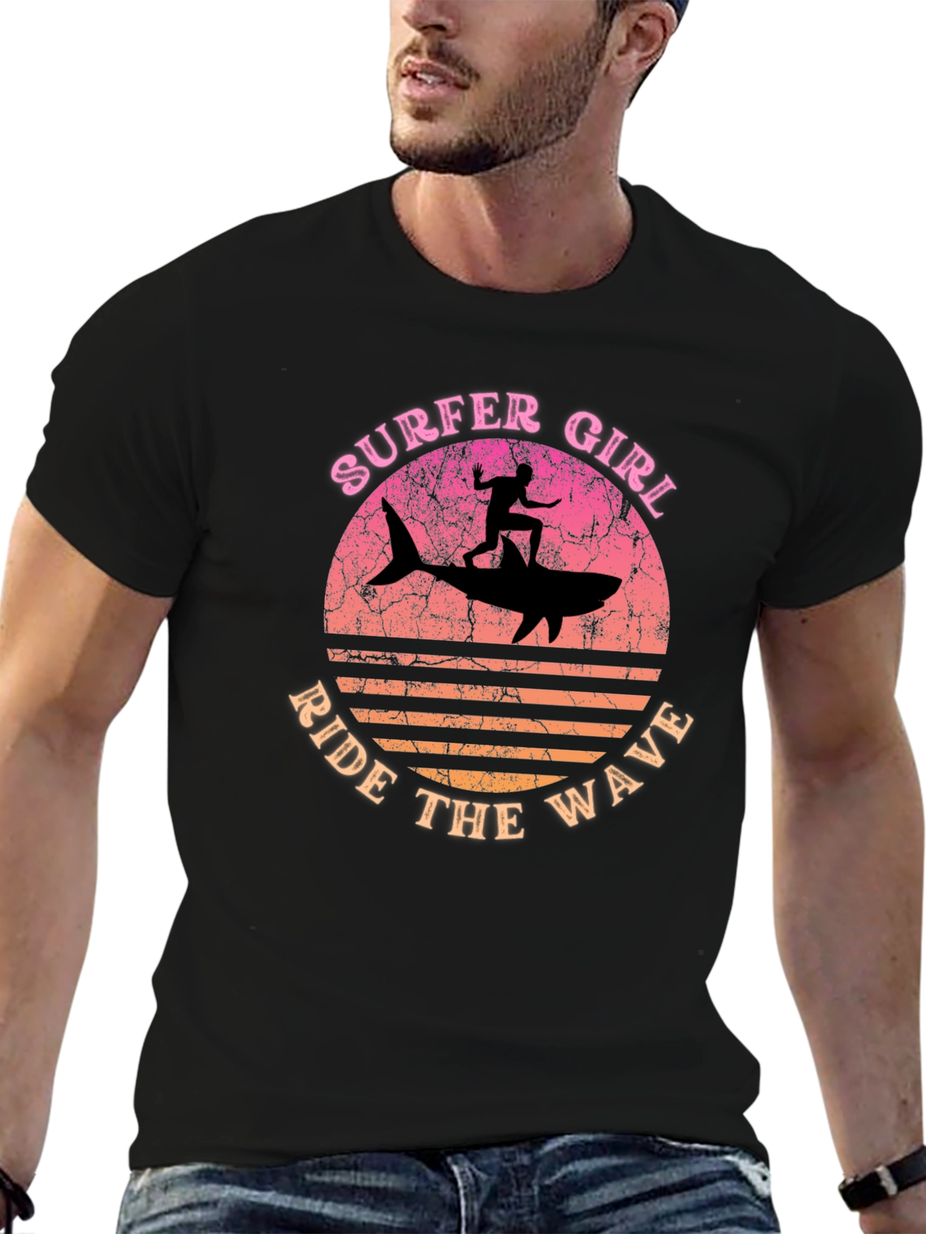 Surfer Girl Shark Ride T-Shirt - Ride the Wave