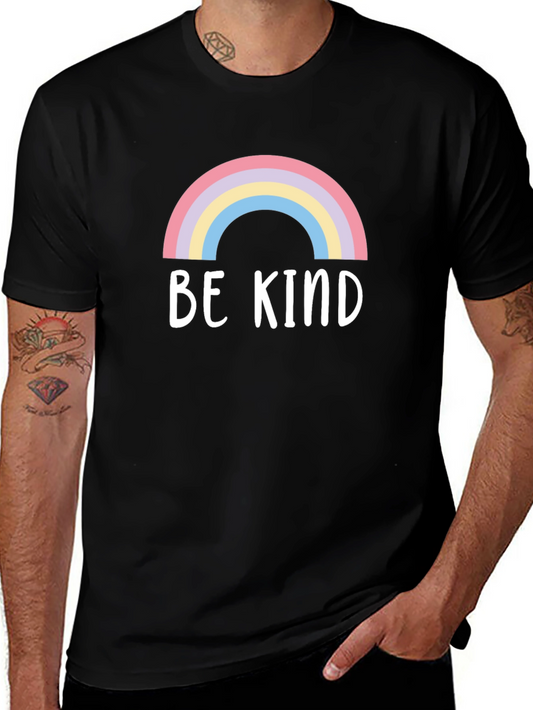 Be Kind Rainbow Graphic Tee - Black Cotton T-Shirt