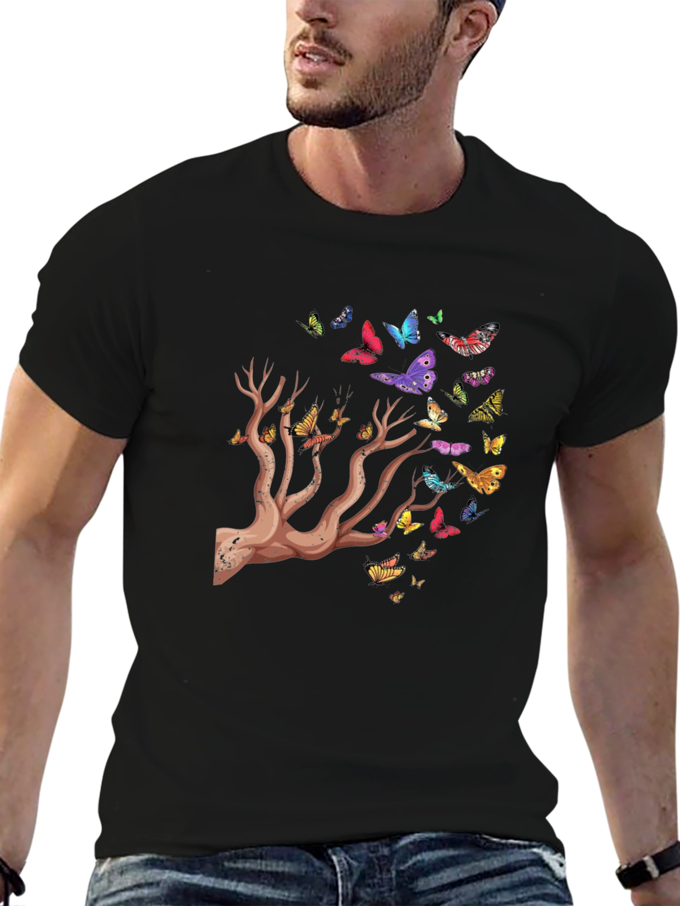 Butterfly Tree Graphic T-Shirt - Stylish Mens Tee