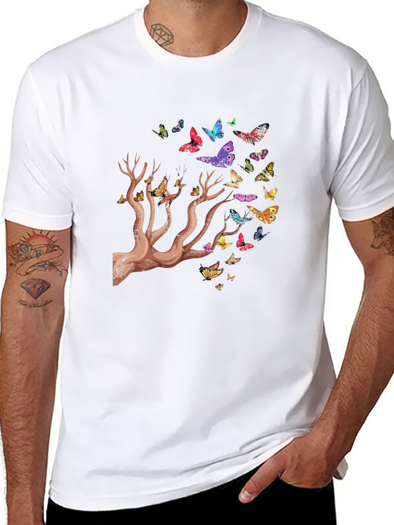 Butterfly Tree Graphic T-Shirt - Stylish Mens Tee
