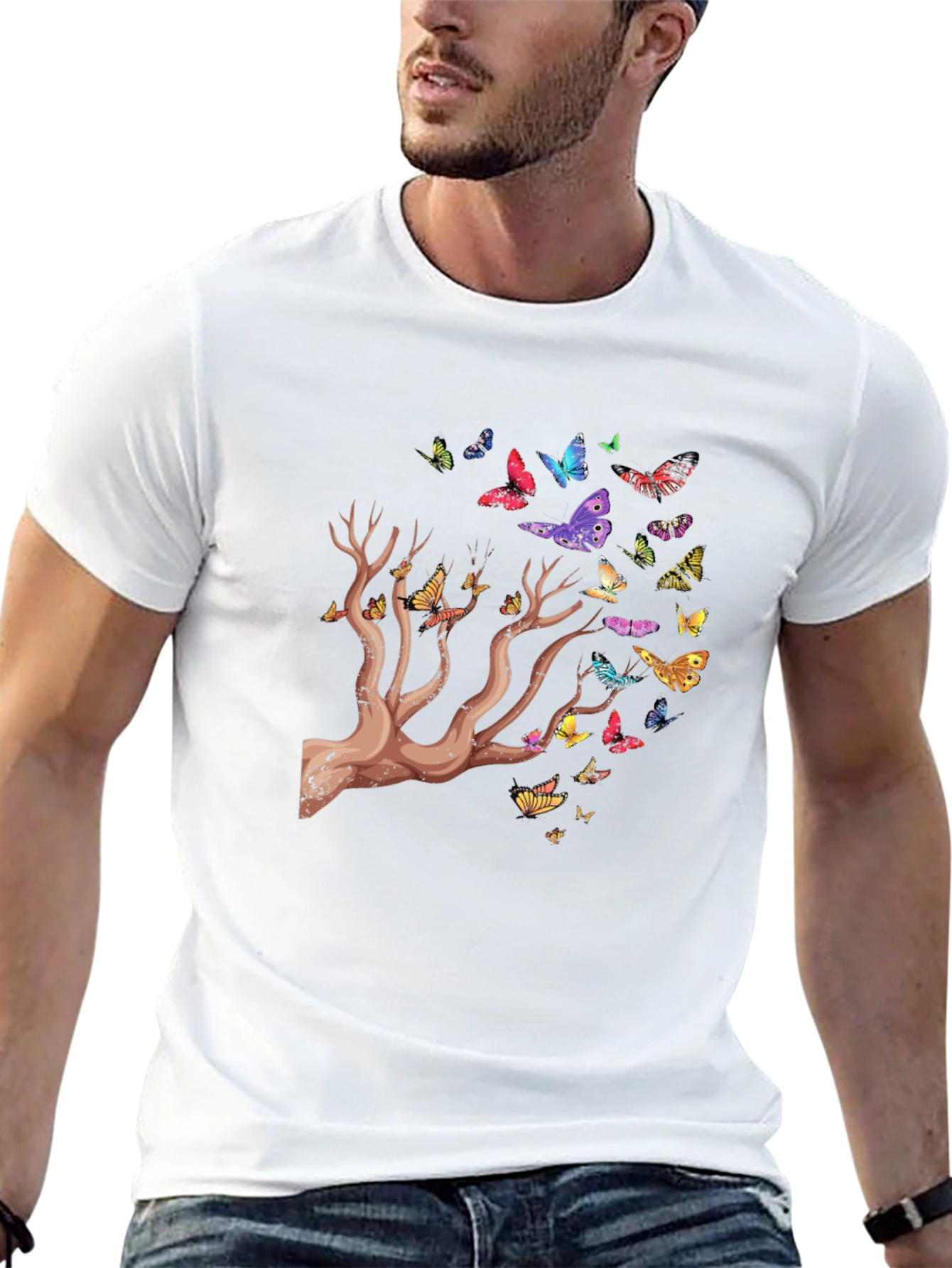 Butterfly Tree Graphic T-Shirt - Stylish Mens Tee