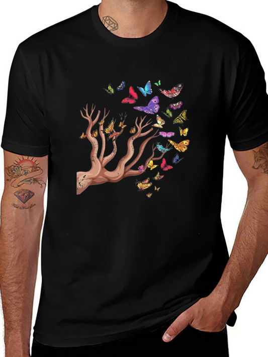 Butterfly Tree Graphic T-Shirt - Stylish Mens Tee