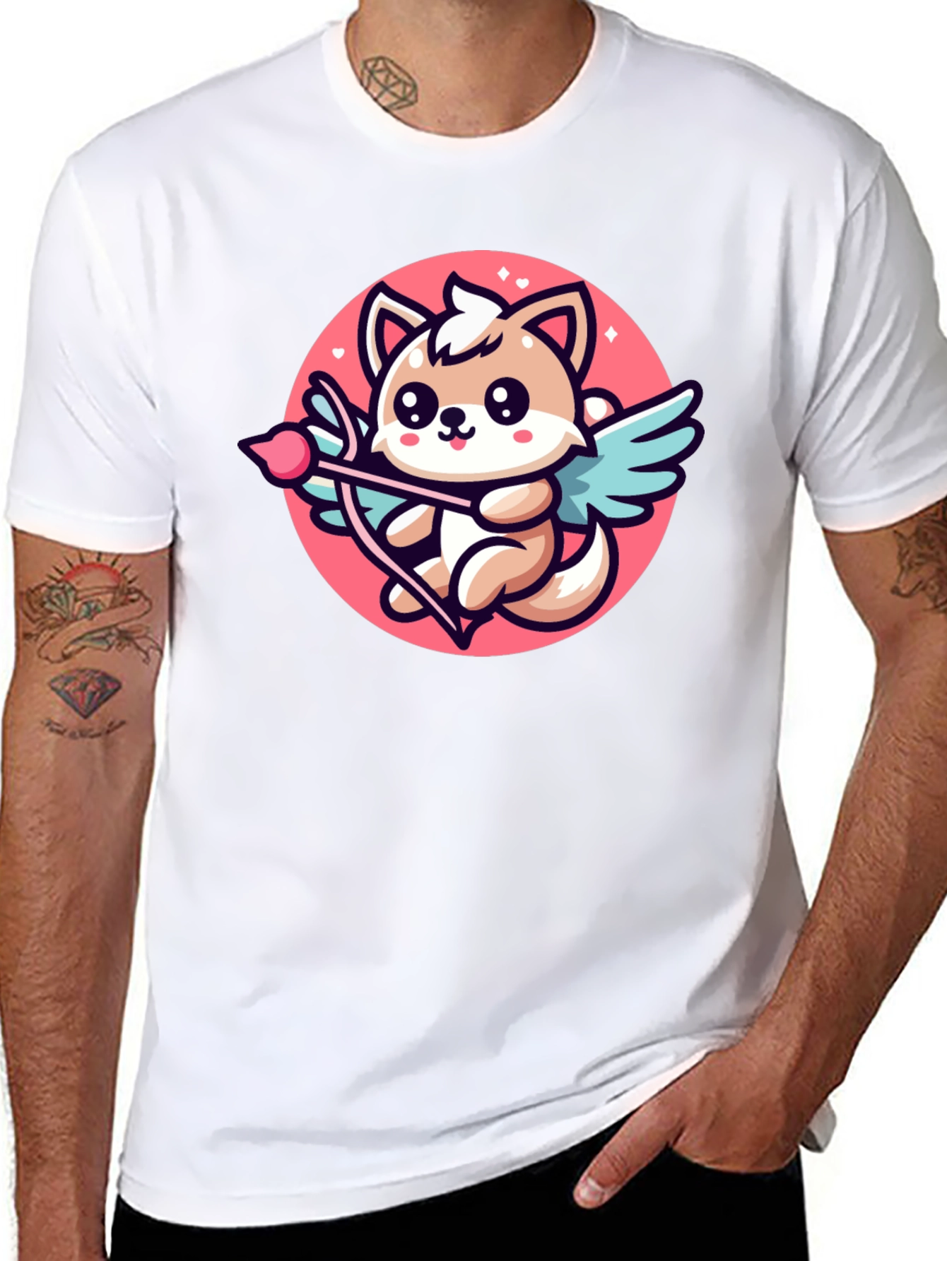 Cute Cupid Dog Graphic T-Shirt - Valentines Day