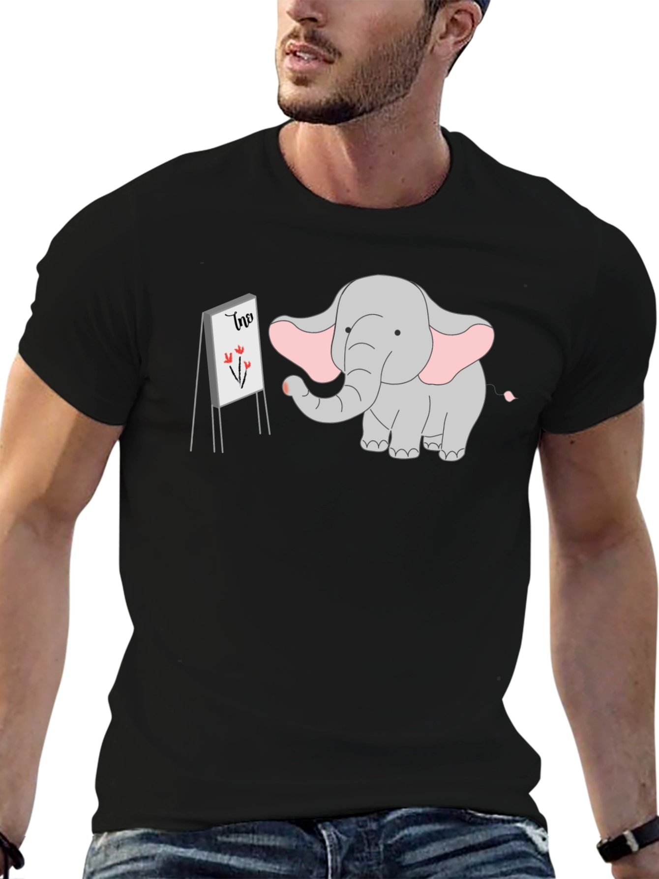Elephant Artist Graphic Tee - Black Cotton T-Shirt