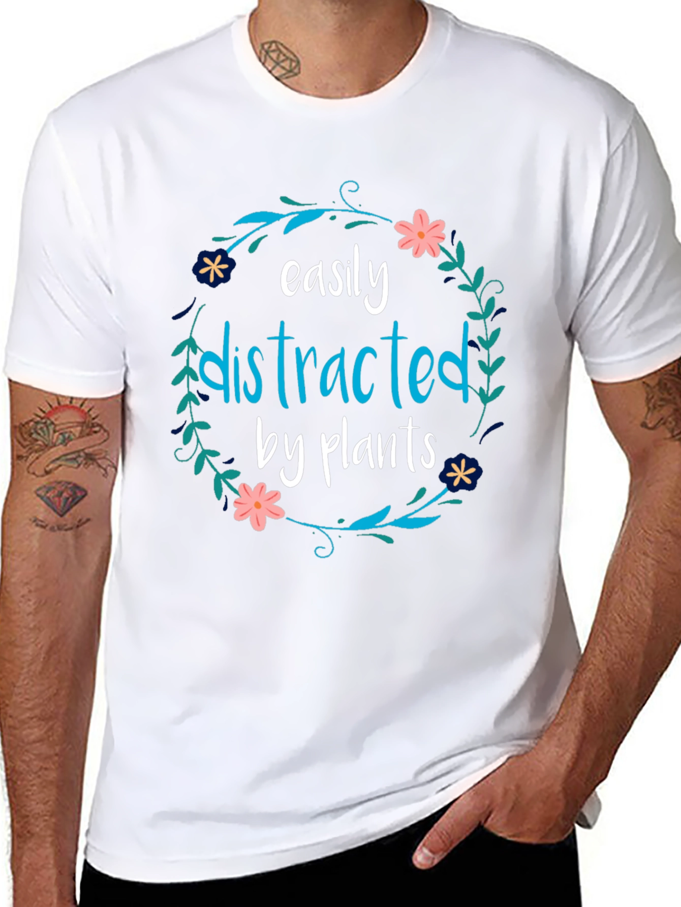 Easily Distracted By Plants Black T-Shirt