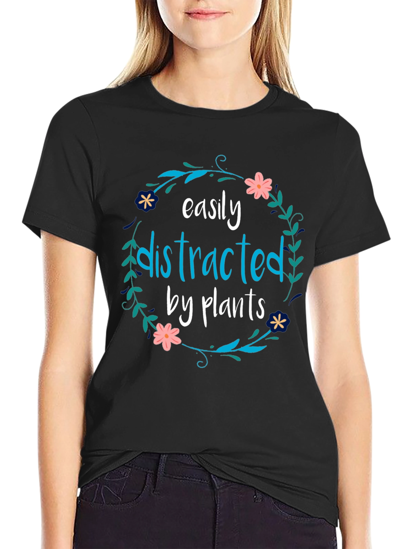 Easily Distracted By Plants Black T-Shirt