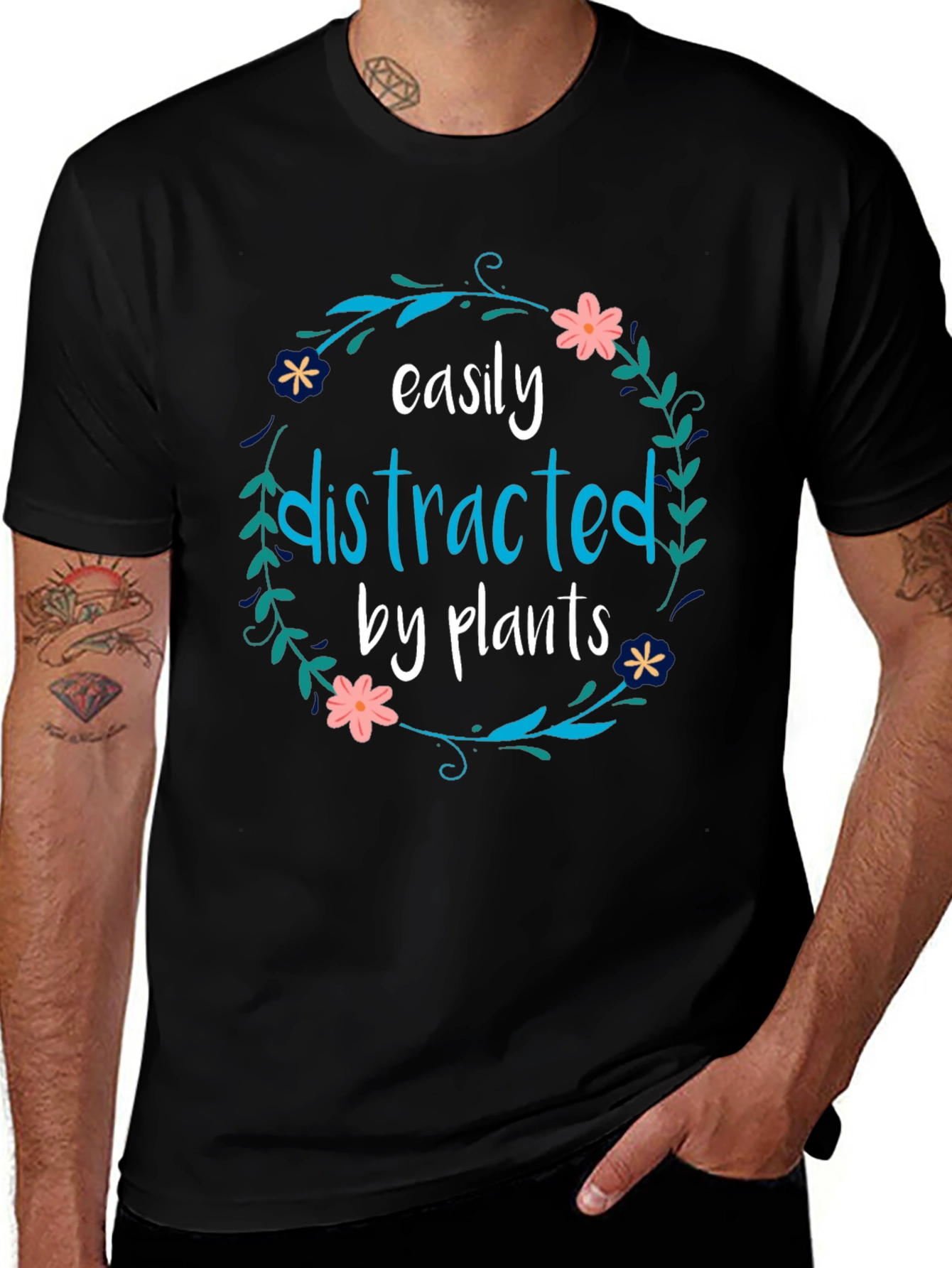 Easily Distracted By Plants Black T-Shirt