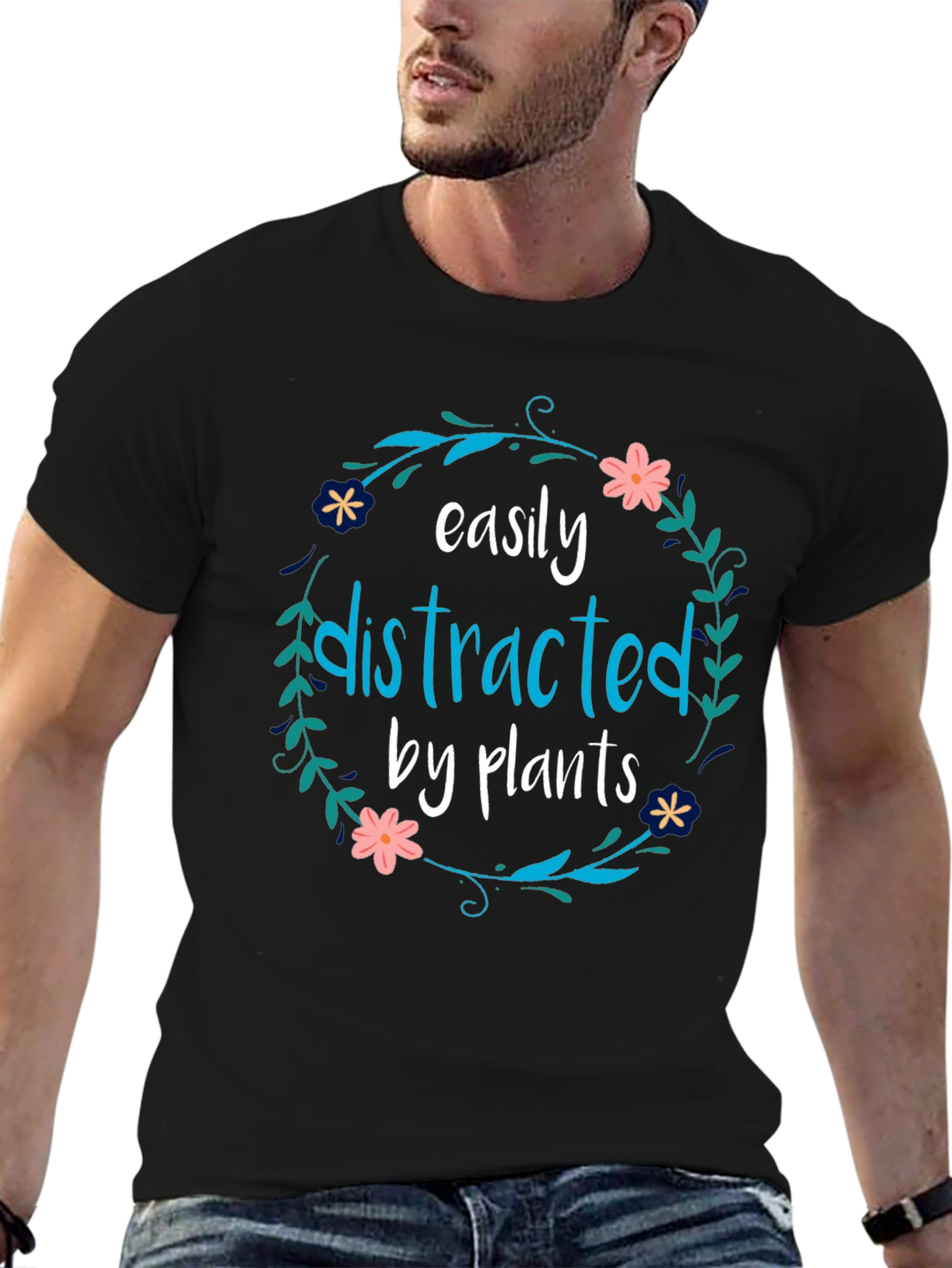 Easily Distracted By Plants Black T-Shirt