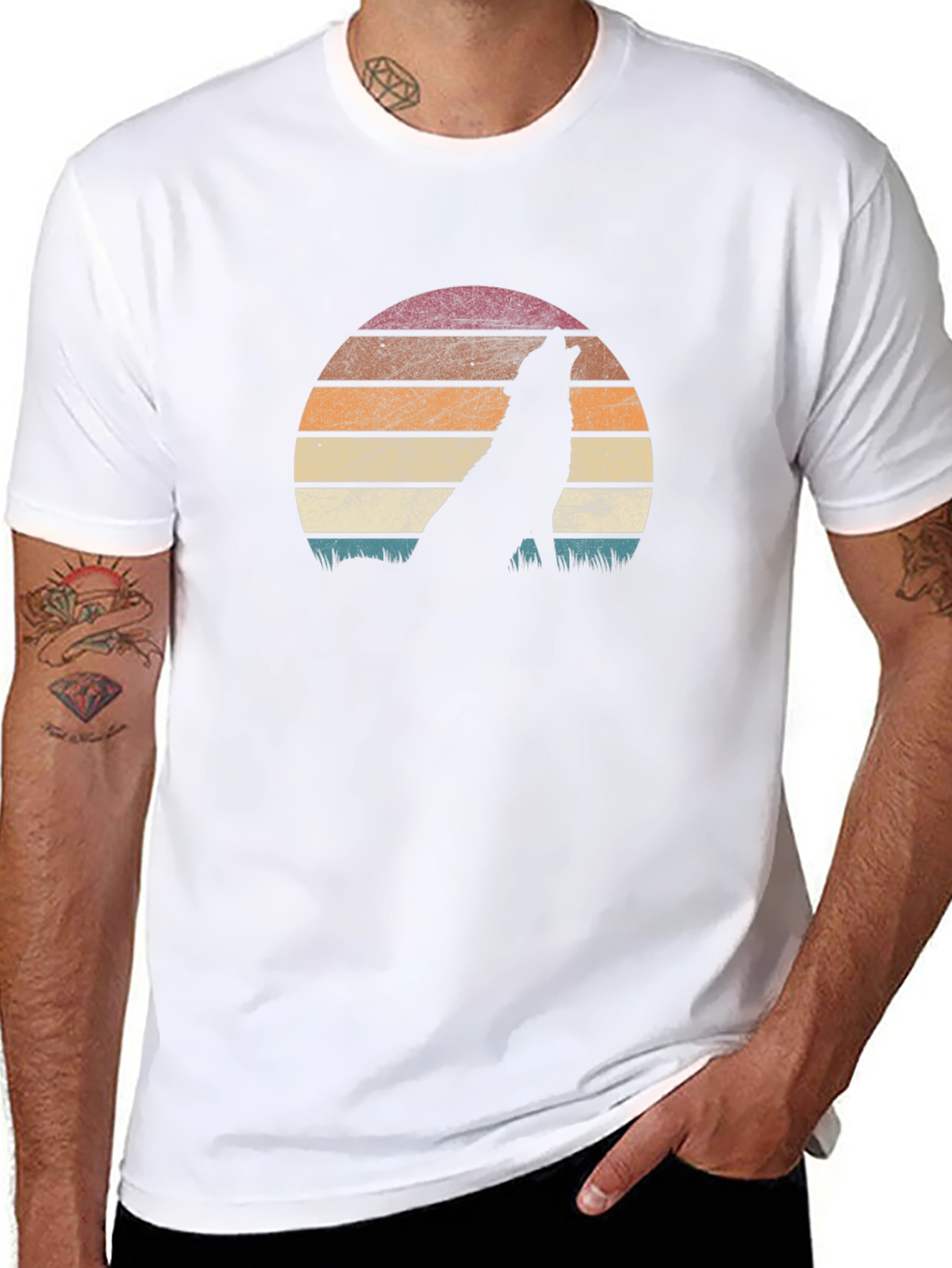 Wolf Silhouette Sunset Graphic Tee - Black T-Shirt