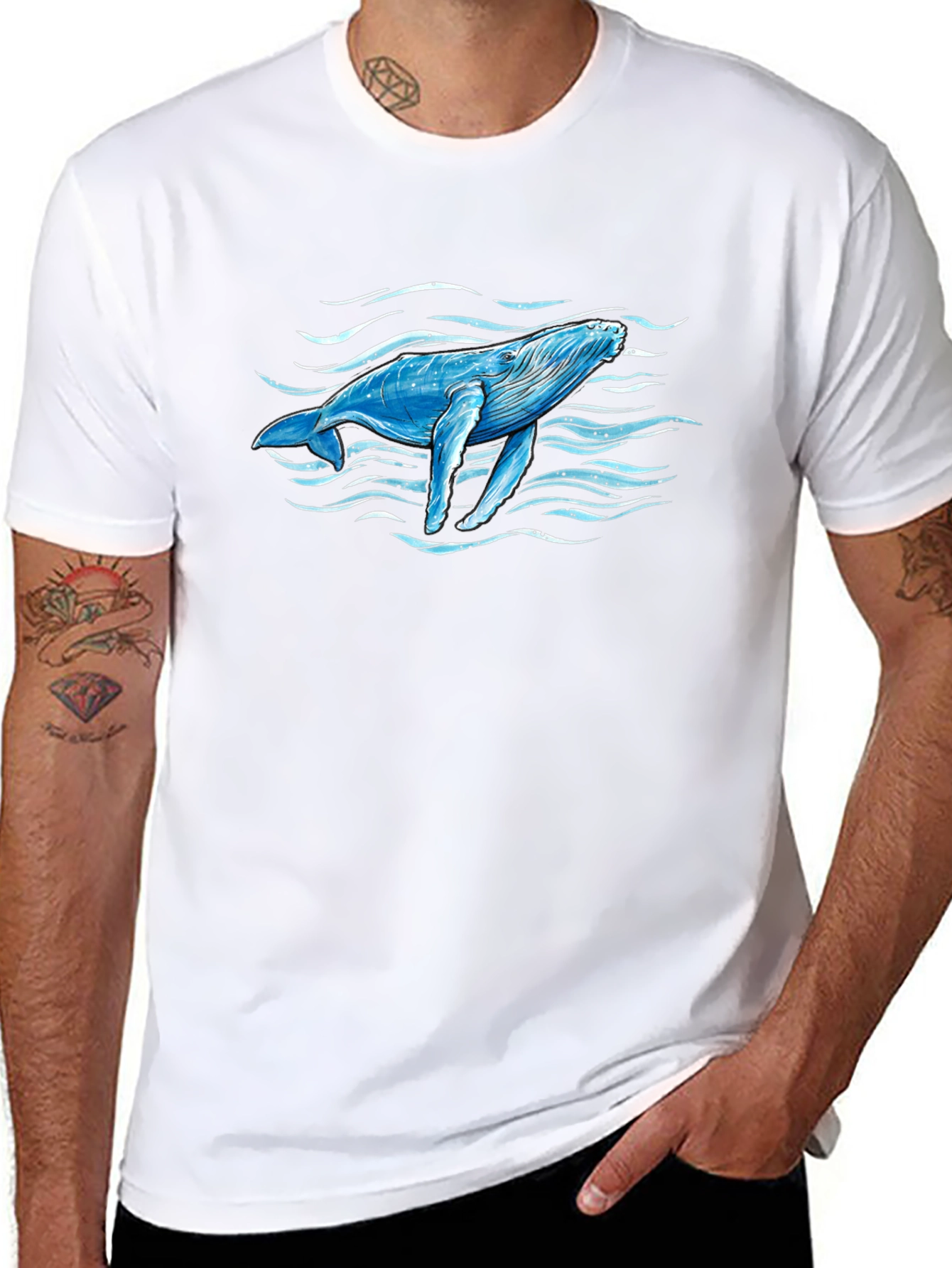 Whale Graphic Print Black T-Shirt