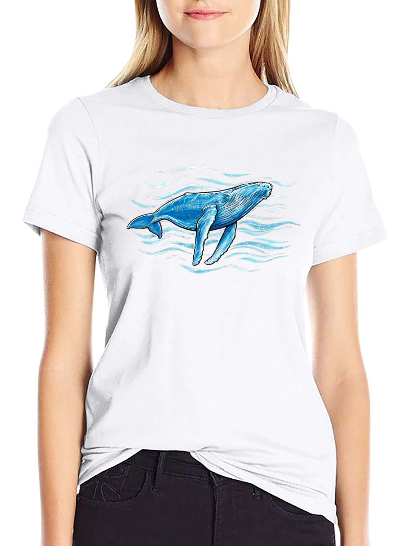 Whale Graphic Print Black T-Shirt