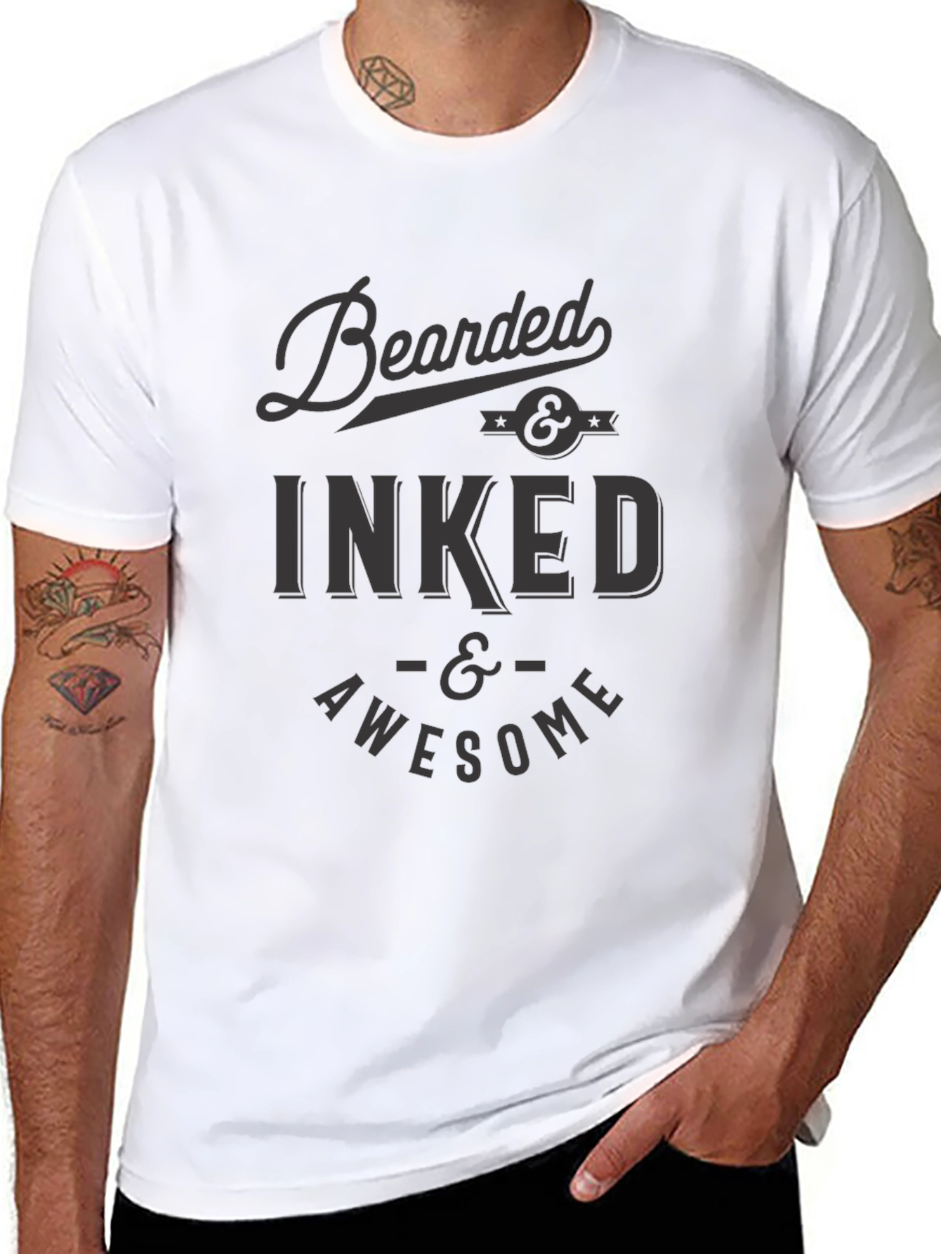 Bearded Inked and Awesome Black T-Shirt