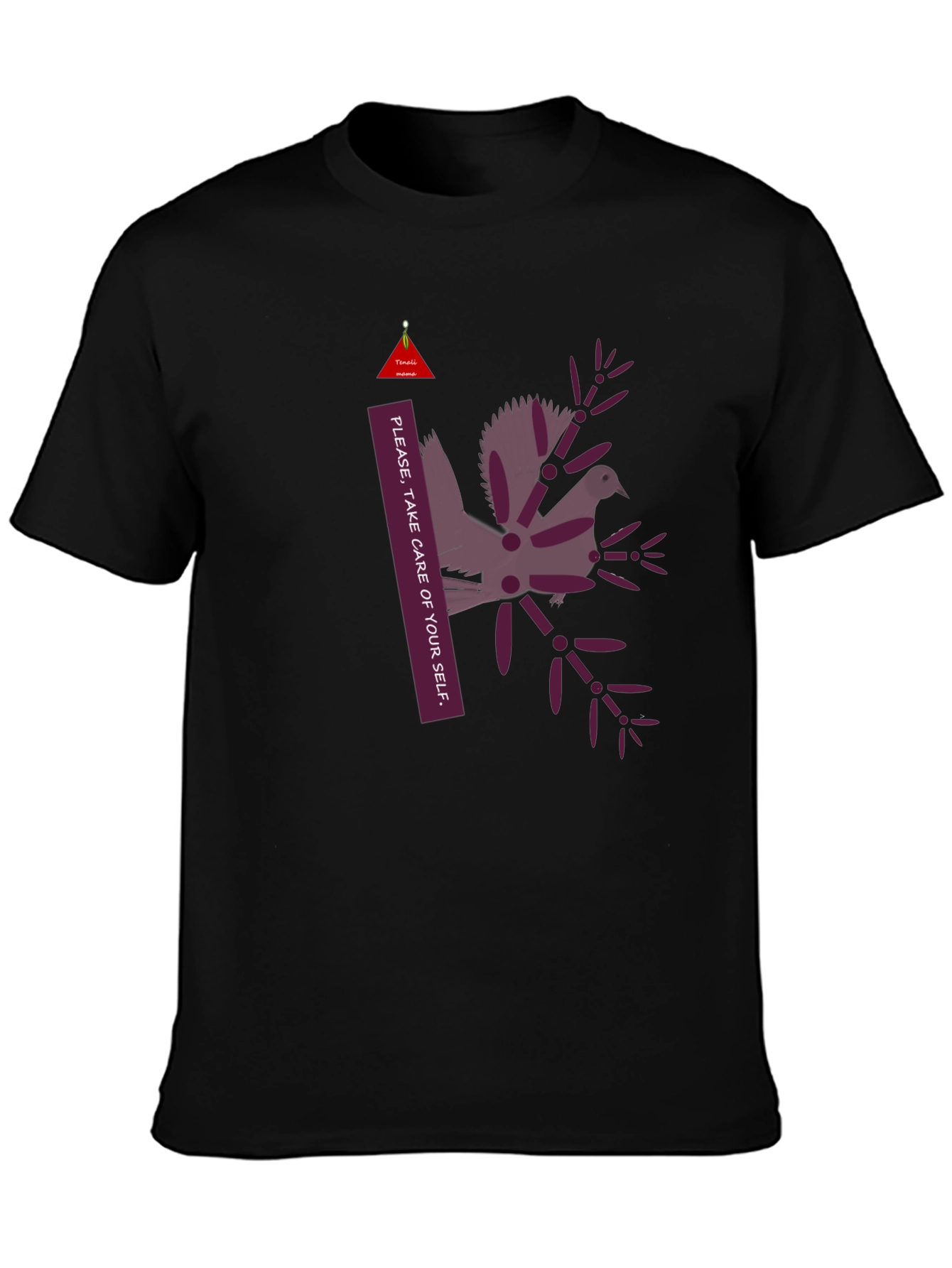 Unique Graphic Print Black T-Shirt: Take Care of Yourself