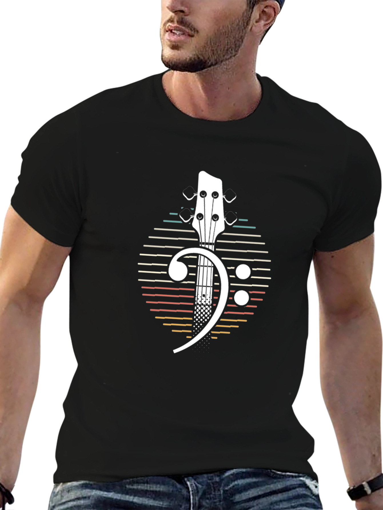 Bass Guitar Clef Graphic Tee - Musicians Black T-Shirt