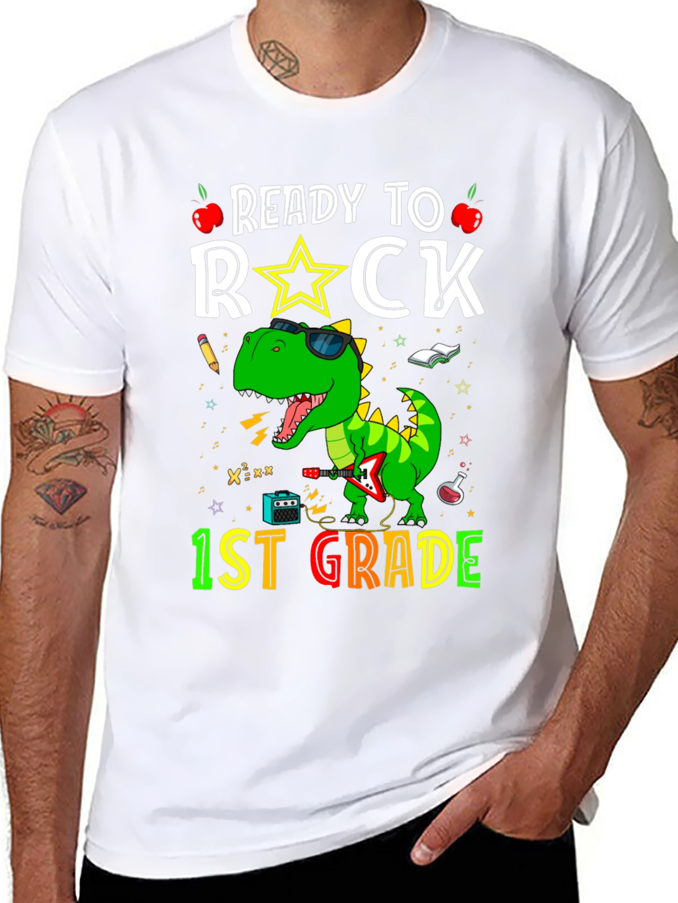 Ready to Rock 1st Grade T-Shirt Dinosaur Graphic Tee