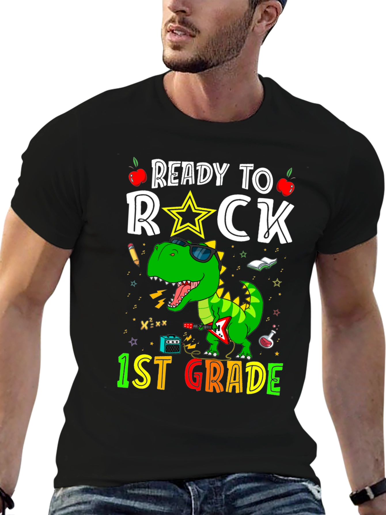 Ready to Rock 1st Grade T-Shirt Dinosaur Graphic Tee