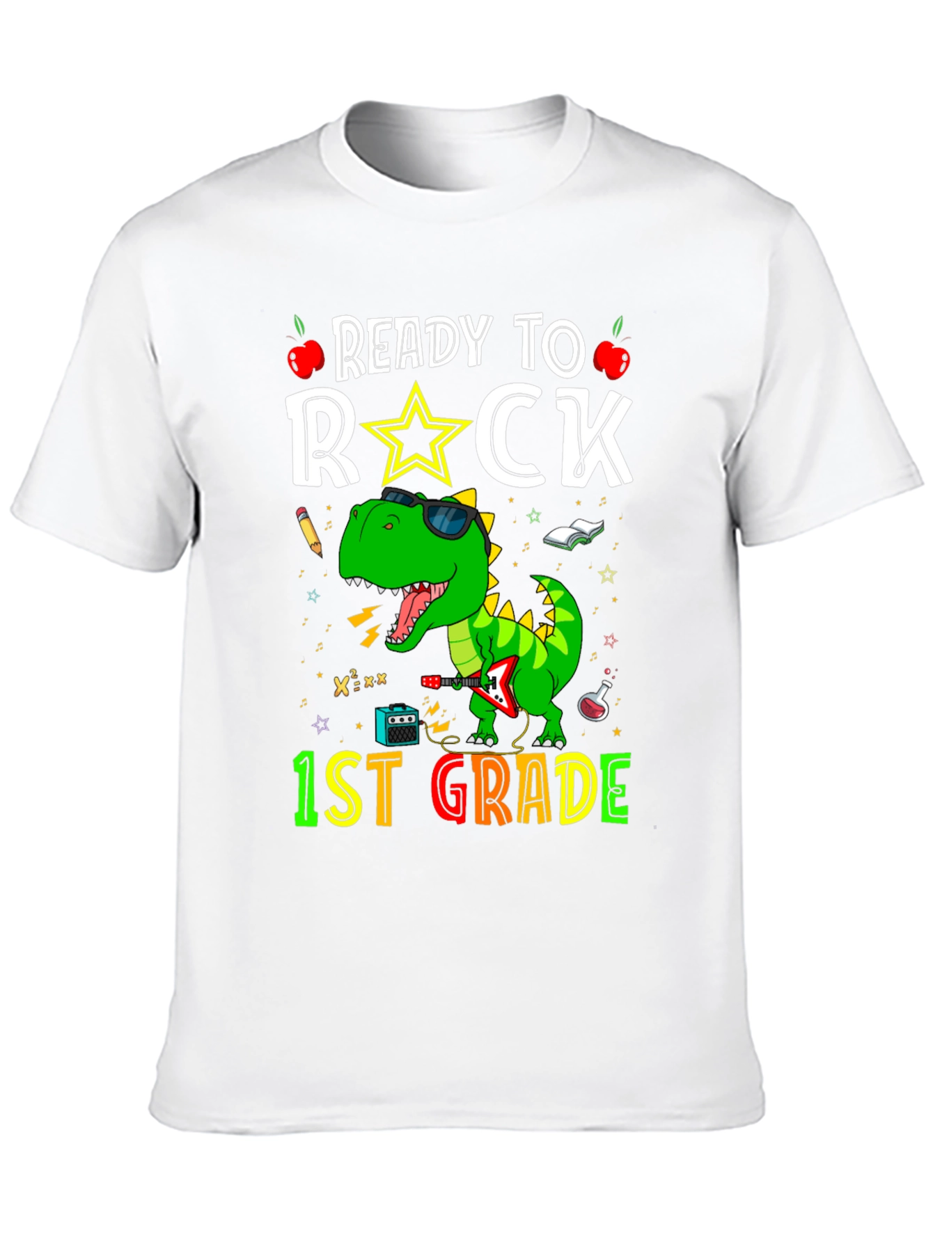 Ready to Rock 1st Grade T-Shirt Dinosaur Graphic Tee