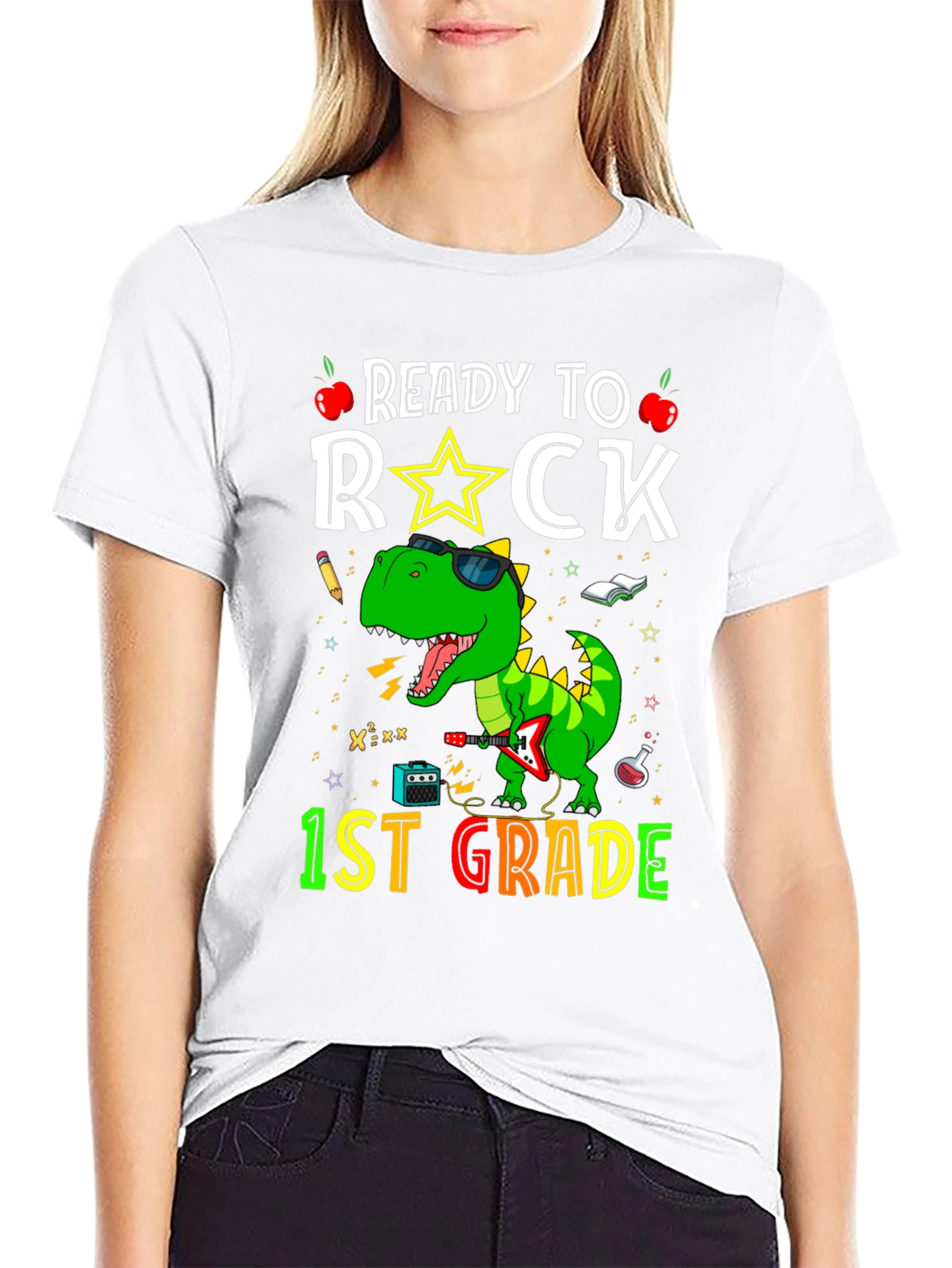 Ready to Rock 1st Grade T-Shirt Dinosaur Graphic Tee