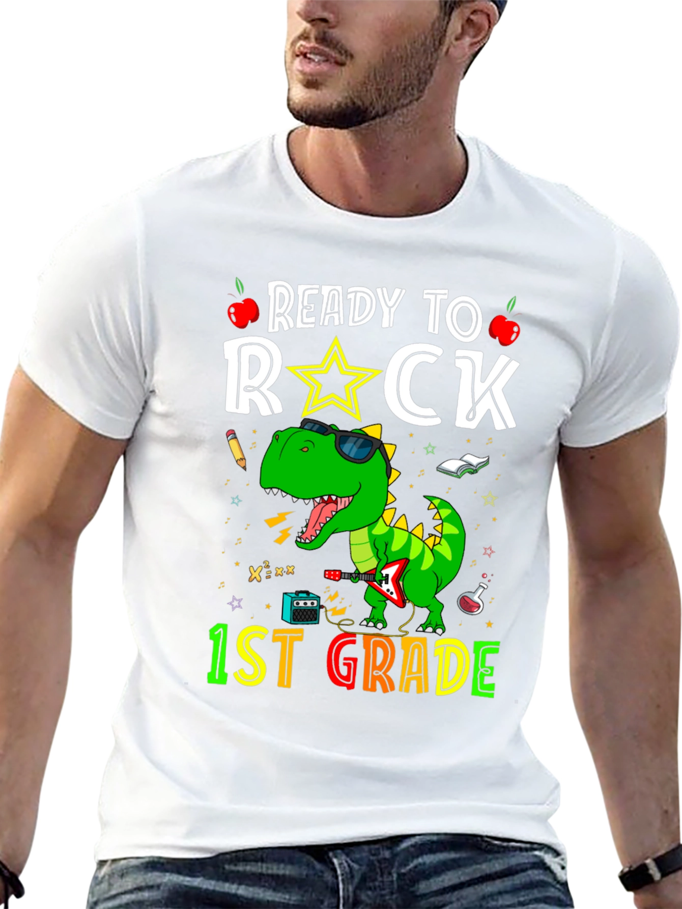 Ready to Rock 1st Grade T-Shirt Dinosaur Graphic Tee